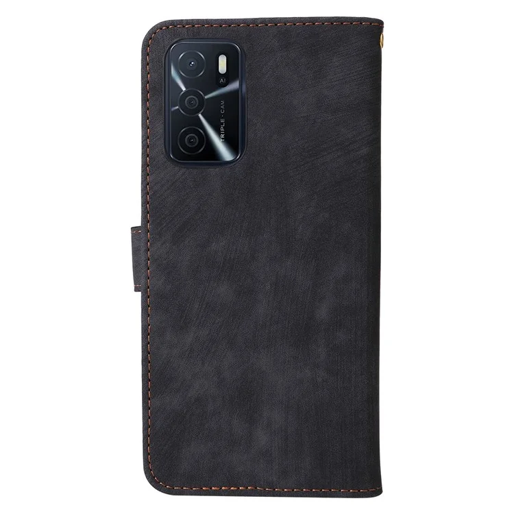For Oppo A16 / A16s / A54 4G / A55 / A55 5G / A53s 5G / A54s Stand Phone Cover RFID Blocking Wallet Leather Case with Strap - Black-Cellmalls