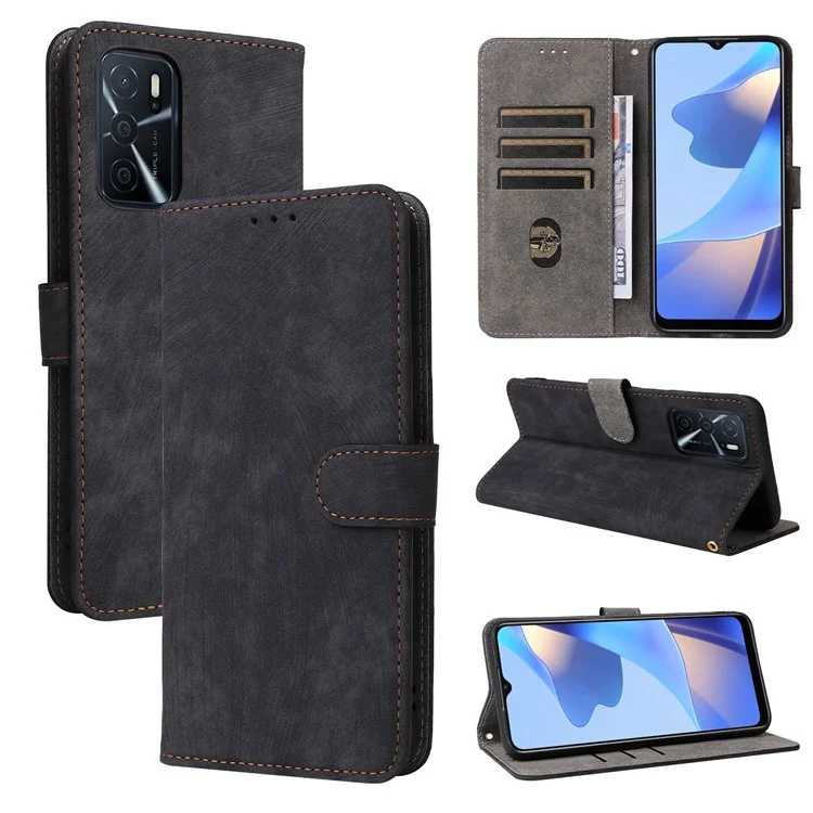 For Oppo A16 / A16s / A54 4G / A55 / A55 5G / A53s 5G / A54s Stand Phone Cover RFID Blocking Wallet Leather Case with Strap - Black-Cellmalls