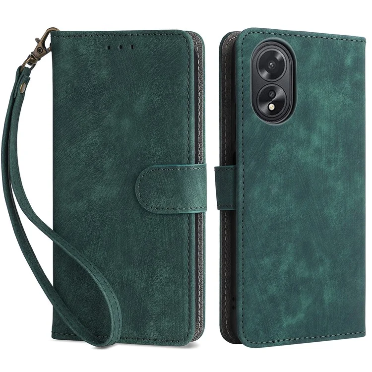 For Oppo A18 4G / A38 4G Leather Case RFID Blocking Wallet Phone Cover with Strap - Black-Cellmalls