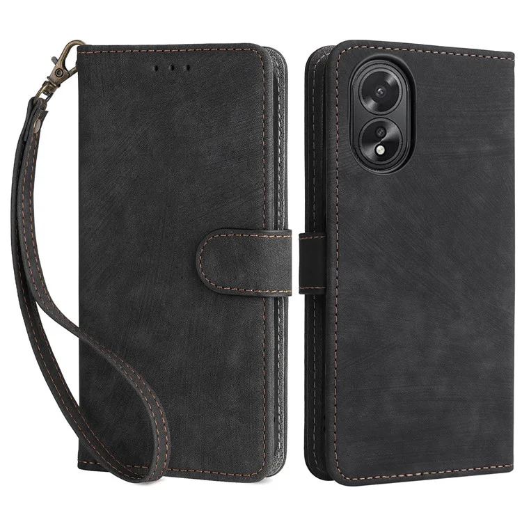 For Oppo A18 4G / A38 4G Leather Case RFID Blocking Wallet Phone Cover with Strap - Black-Cellmalls