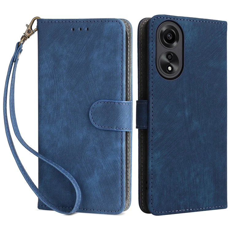 For Oppo A58 4G RFID Blocking Wallet Phone Case Anti-scratch Leather Stand Cover with Strap - Blue-Cellmalls