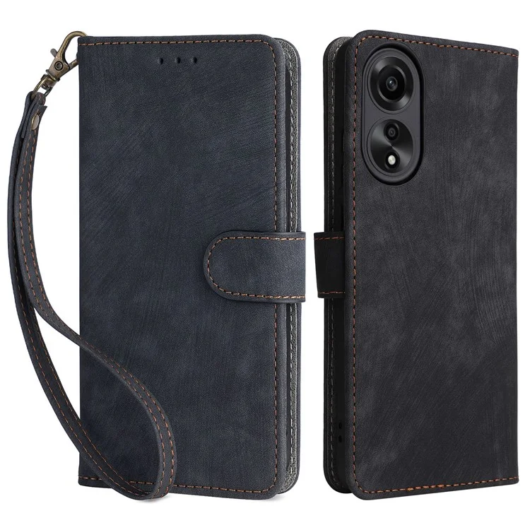 For Oppo A58 4G RFID Blocking Wallet Phone Case Anti-scratch Leather Stand Cover with Strap - Blue-Cellmalls