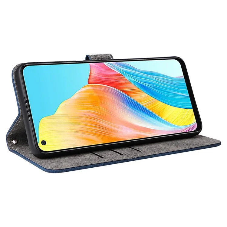 For Oppo A58 4G RFID Blocking Wallet Phone Case Anti-scratch Leather Stand Cover with Strap - Blue-Cellmalls