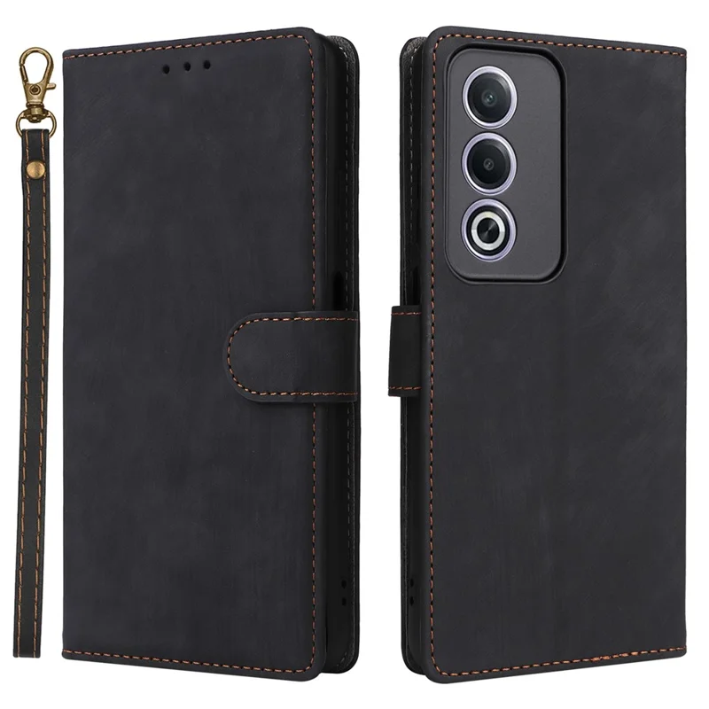 For Oppo A80 5G / A3 Pro (Global) 5G / K12x 5G (India) / A3x 5G (China) Leather Case RFID Blocking Wallet Phone Cover with Strap - Black-Cellmalls