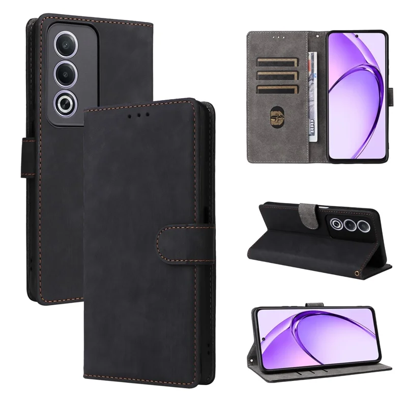 For Oppo A80 5G / A3 Pro (Global) 5G / K12x 5G (India) / A3x 5G (China) Leather Case RFID Blocking Wallet Phone Cover with Strap - Black-Cellmalls