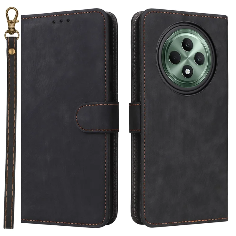 For Oppo Reno12 F 5G / Oppo F27 5G Leather Case RFID Blocking Wallet Phone Cover with Strap - Black-Cellmalls