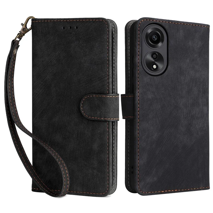 For Oppo A78 4G Stand Cover Wallet Phone Case RFID Blocking Anti-scratch PU Leather Shell with Strap - Black-Cellmalls