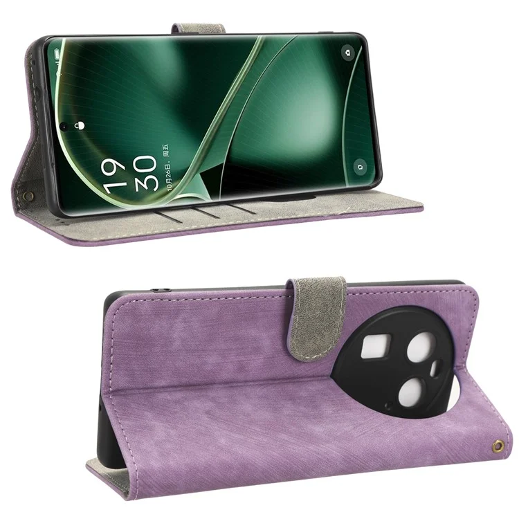 For Oppo Find X6 Shockproof Phone Cover PU Leather RFID Blocking Wallet Stand Case with Strap - Purple-Cellmalls