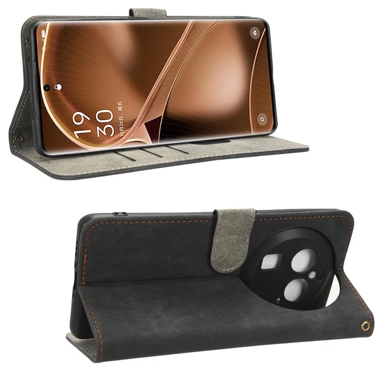 For Oppo Find X6 Pro PU Leather Phone Cover RFID Blocking Wallet Stand Case with Strap - Black-Cellmalls
