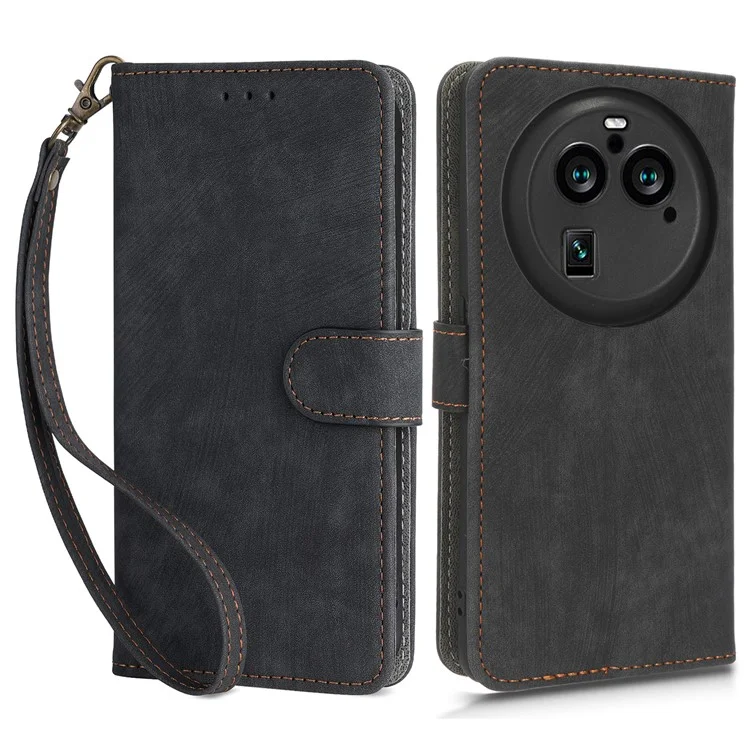 For Oppo Find X6 Pro PU Leather Phone Cover RFID Blocking Wallet Stand Case with Strap - Black-Cellmalls