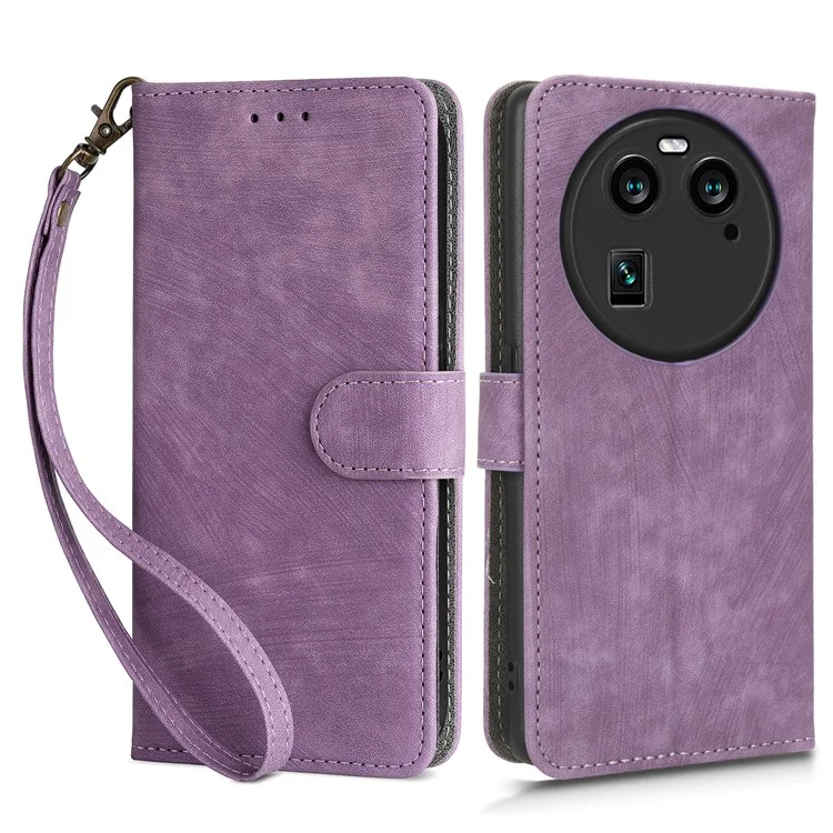 For Oppo Find X6 Shockproof Phone Cover PU Leather RFID Blocking Wallet Stand Case with Strap - Purple-Cellmalls