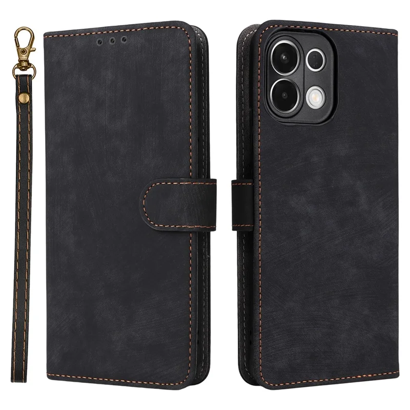 For Oppo K13 5G / 13x / K12s Case Wallet RFID Blocking PU Leather Phone Cover Stand with Strap - Black-Cellmalls