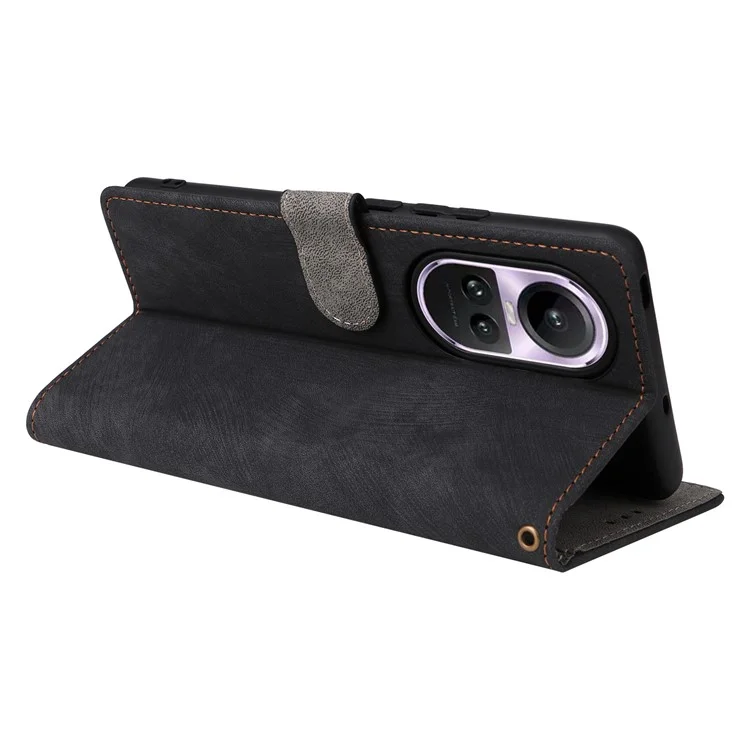 For Oppo Reno10 5G CPH2531 (Global) / Reno10 Pro 5G CPH2525 (Global) Shockproof Cover RFID Blocking Leather Wallet Phone Case with Strap - Black-Cellmalls