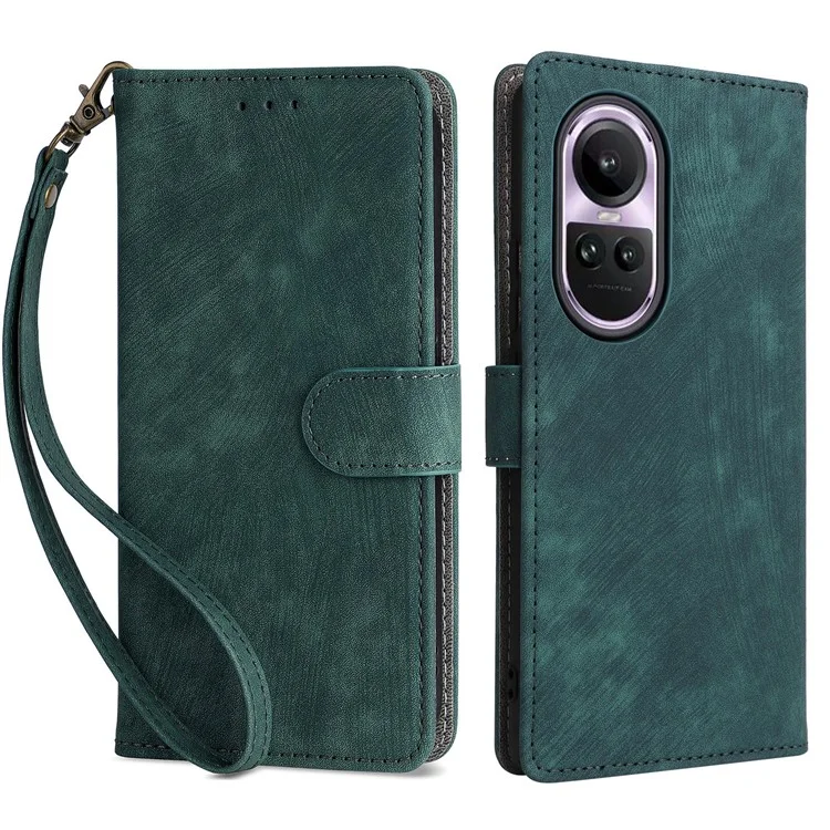 For Oppo Reno10 5G CPH2531 (Global) / Reno10 Pro 5G CPH2525 (Global) Shockproof Cover RFID Blocking Leather Wallet Phone Case with Strap - Black-Cellmalls