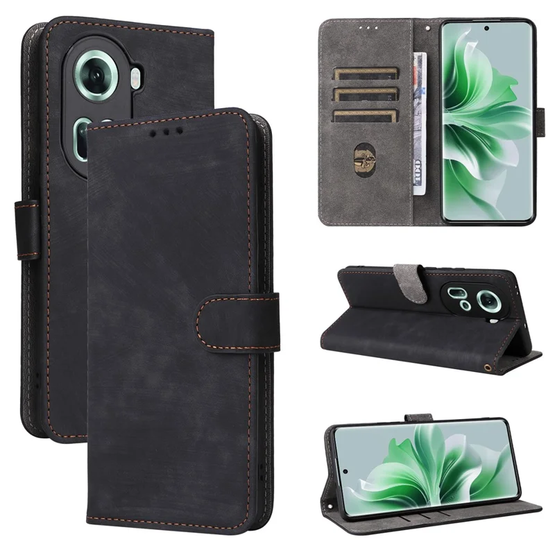 For Oppo Reno11 5G (Global) Case PU Leather Wallet Phone Cover with RFID Blocking - Black-Cellmalls