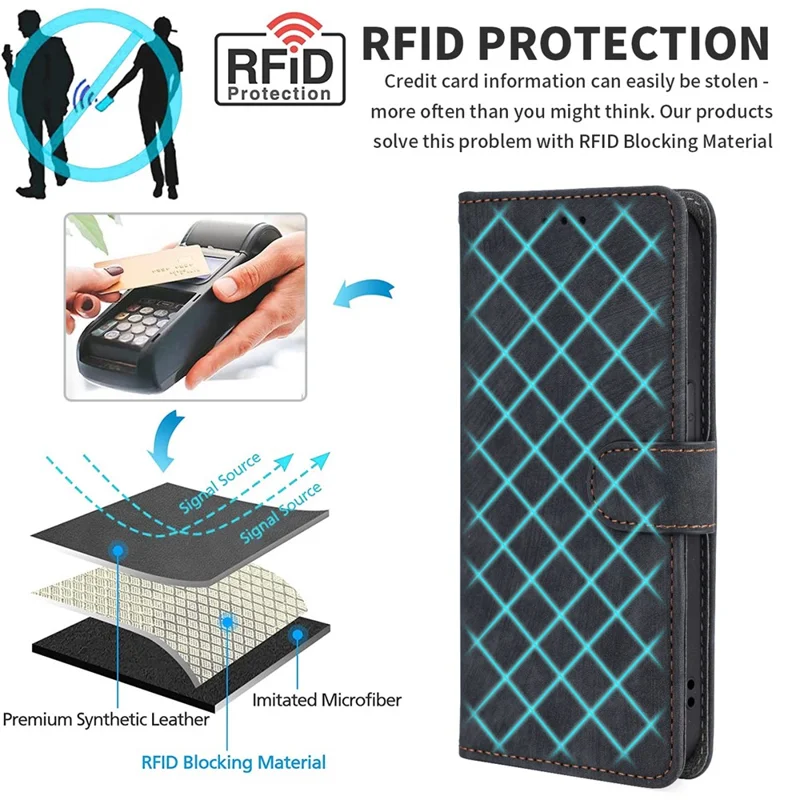 For Oppo Reno11 F 5G / F25 Pro 5G Wallet Case RFID Blocking Phone Cover with Wrist Strap - Black-Cellmalls