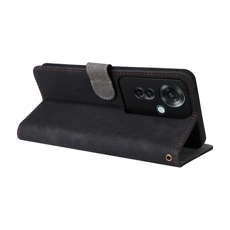 For Oppo Reno11 F 5G / F25 Pro 5G Wallet Case RFID Blocking Phone Cover with Wrist Strap - Black-Cellmalls