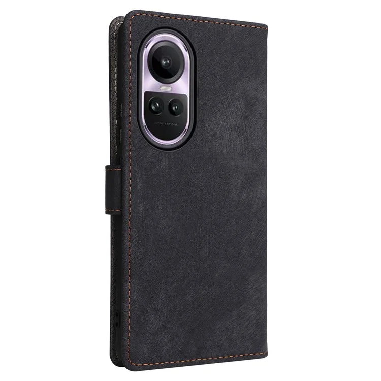 For Oppo Reno10 5G CPH2531 (Global) / Reno10 Pro 5G CPH2525 (Global) Shockproof Cover RFID Blocking Leather Wallet Phone Case with Strap - Black-Cellmalls