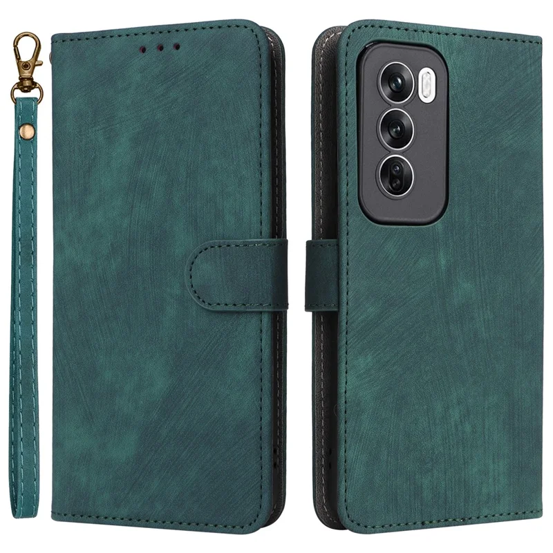 For Oppo Reno12 5G (Global) Case with Hand Strap RFID Blocking Leather Phone Cover - Green-Cellmalls