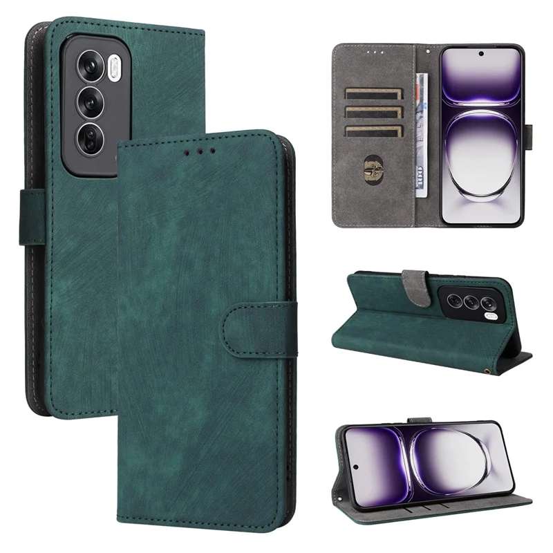 For Oppo Reno12 5G (Global) Case with Hand Strap RFID Blocking Leather Phone Cover - Green-Cellmalls