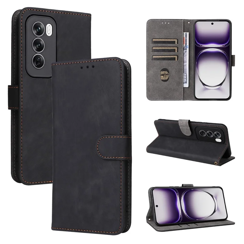 For Oppo Reno12 Pro 5G (Global) Case RFID Blocking Card Slots PU Leather Wallet Phone Cover - Black-Cellmalls