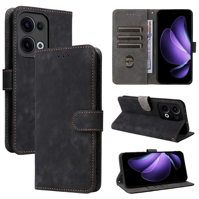 For Oppo Reno13 5G (Global) Wallet Case RFID Blocking PU Leather Cover Stand View - Black-Cellmalls
