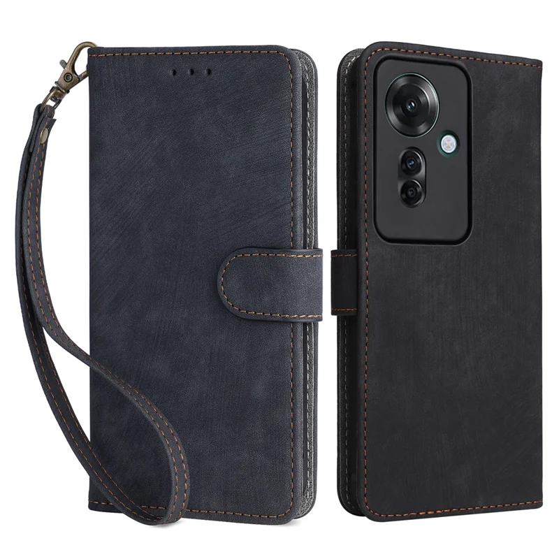For Oppo Reno11 F 5G / F25 Pro 5G Wallet Case RFID Blocking Phone Cover with Wrist Strap - Black-Cellmalls