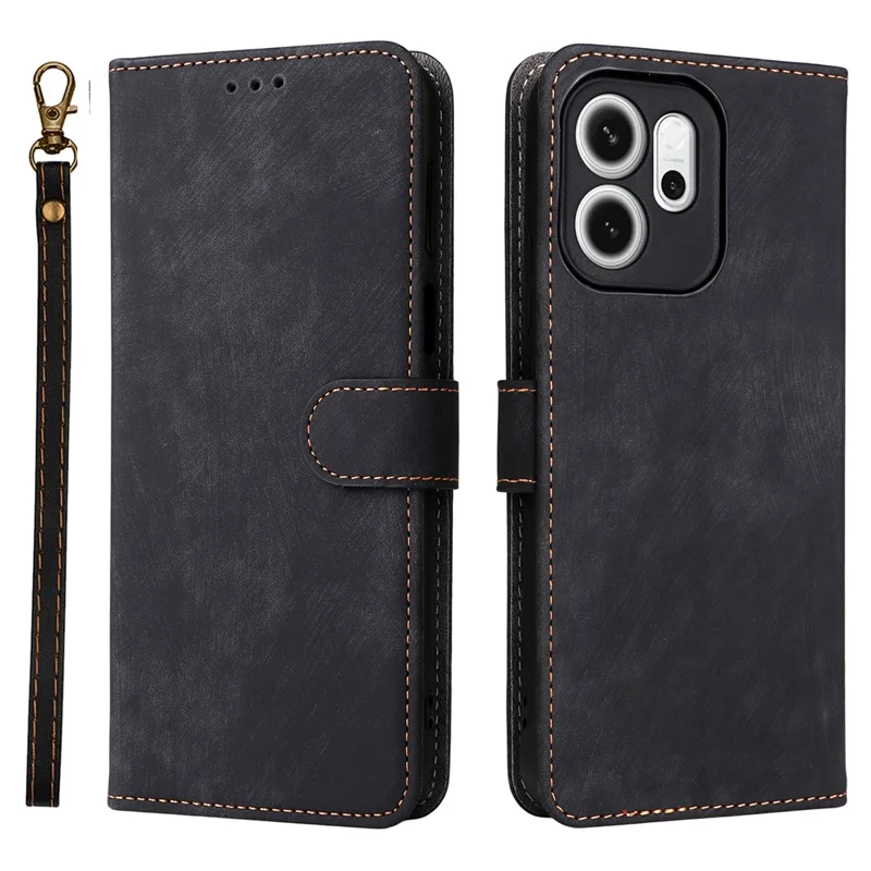 For Oppo Reno14 F 5G Case Wallet RFID Blocking PU Leather Phone Cover Stand with Strap - Black-Cellmalls