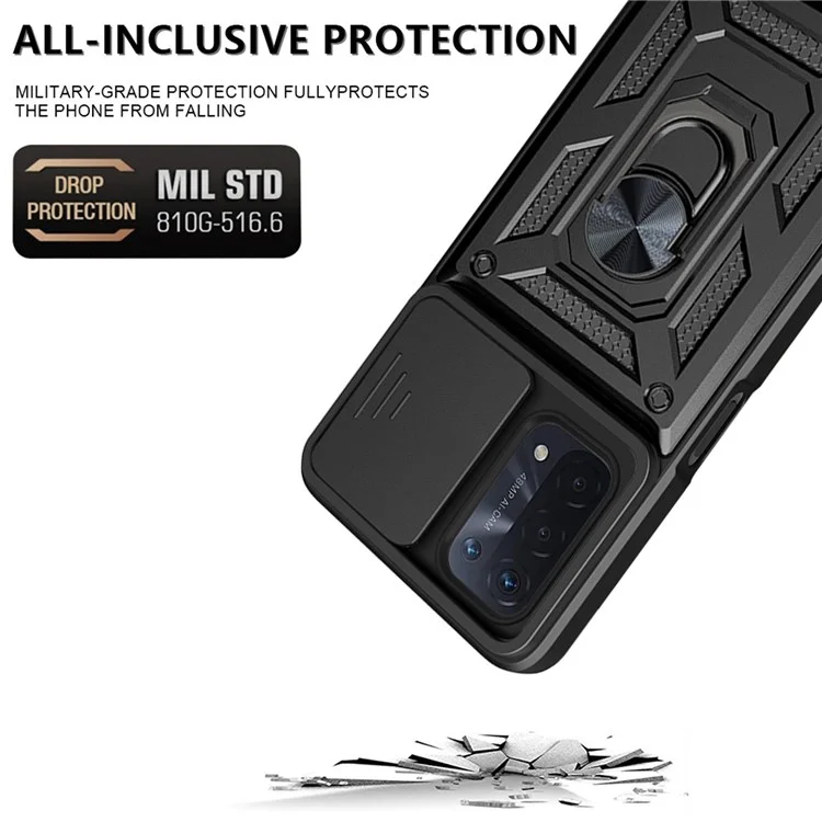 For Oppo A74 5G Multifunction Kickstand PC + TPU Hybrid Cover Slide Camera Protection Phone Case - Blue-Cellmalls