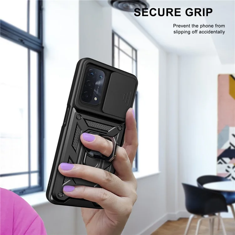 For Oppo A74 5G Multifunction Kickstand PC + TPU Hybrid Cover Slide Camera Protection Phone Case - Blue-Cellmalls