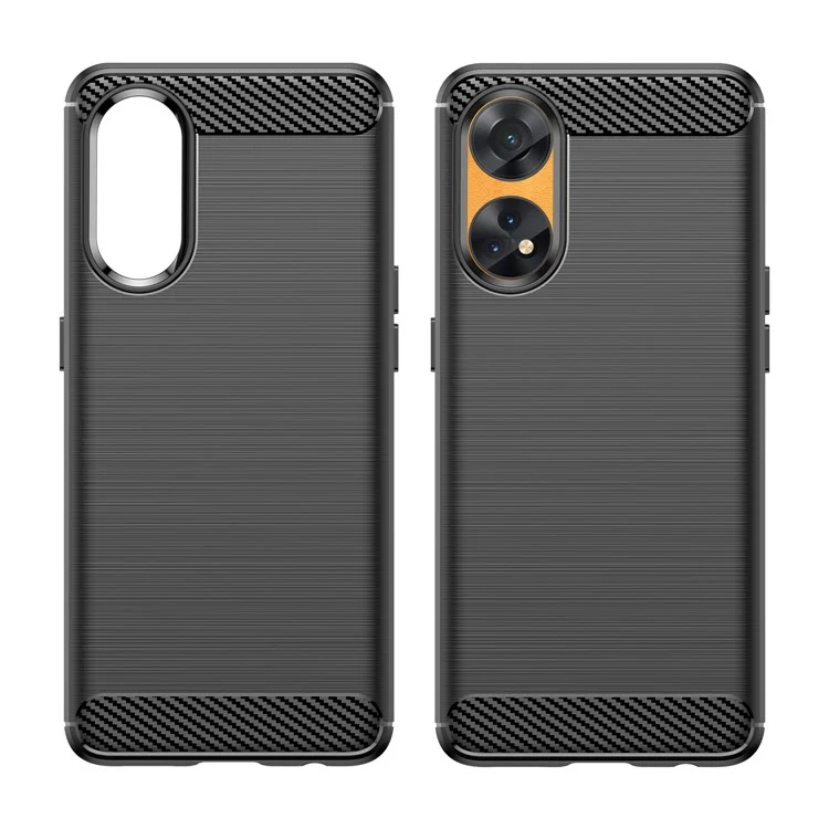 Brushed Carbon Fiber Texture Phone Case for Oppo Reno8 T 4G , Flexible TPU Phone Cover - Black-Cellmalls