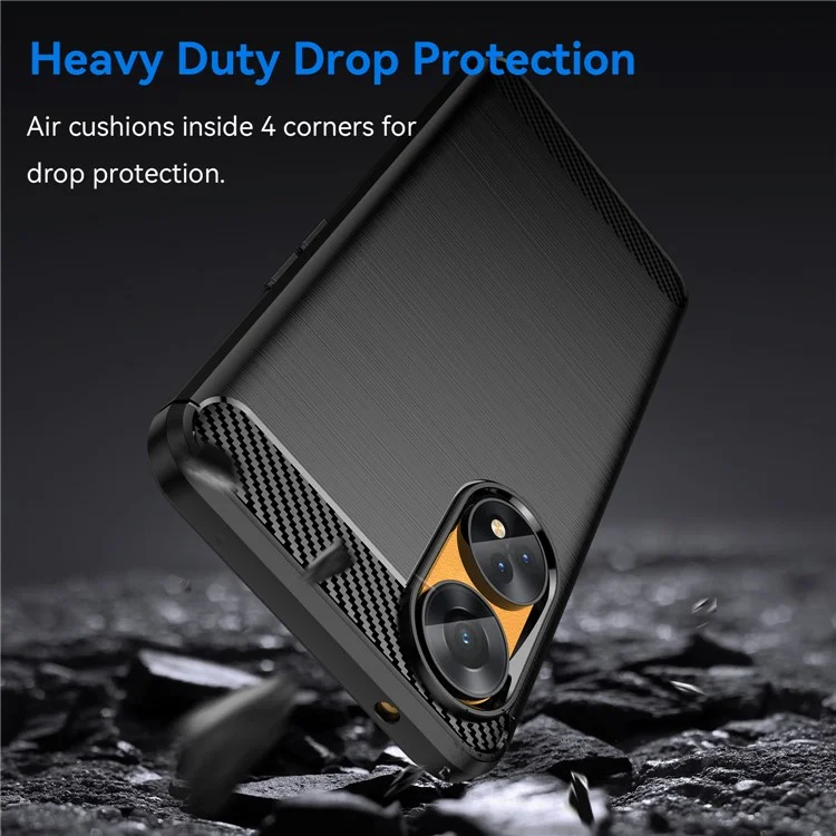 Brushed Carbon Fiber Texture Phone Case for Oppo Reno8 T 4G , Flexible TPU Phone Cover - Black-Cellmalls