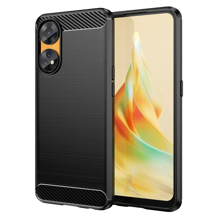 Brushed Carbon Fiber Texture Phone Case for Oppo Reno8 T 4G , Flexible TPU Phone Cover - Black-Cellmalls