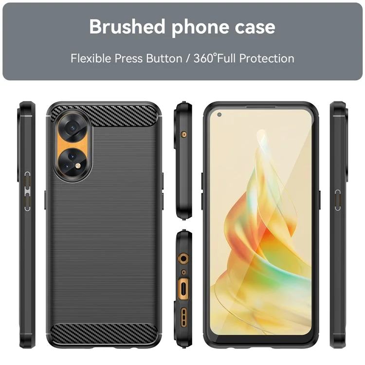Brushed Carbon Fiber Texture Phone Case for Oppo Reno8 T 4G , Flexible TPU Phone Cover - Black-Cellmalls