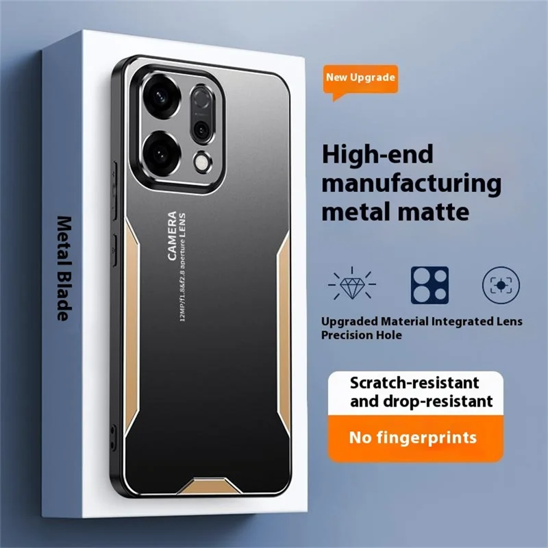 For Oppo Reno14 5G (Global) Phone Case Aluminium Alloy TPU PC Back Cover - Gold-Cellmalls