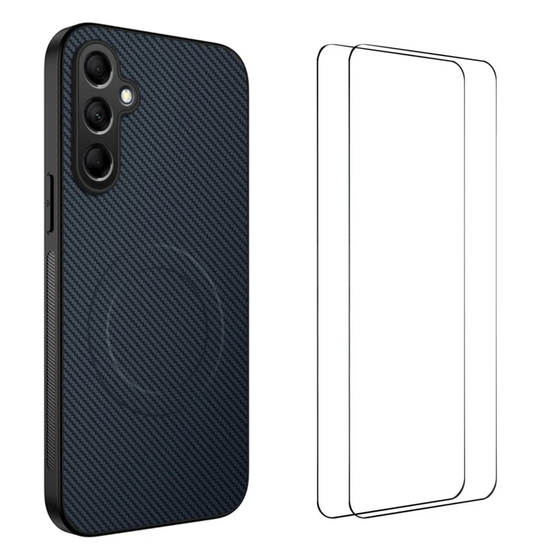 For Samsung Galaxy S25+ Magnetic Case WANLONFENG TQ1 Series Carbon Fiber Texture PC TPU Phone Cover with 2Pcs Screen Films - Black-Cellmalls