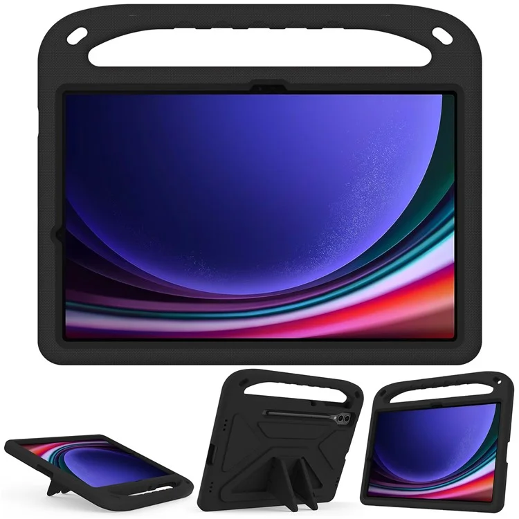 For Samsung Galaxy Tab S9 FE+ Case Hand Grip EVA Tablet Kickstand Cover - Black-Cellmalls