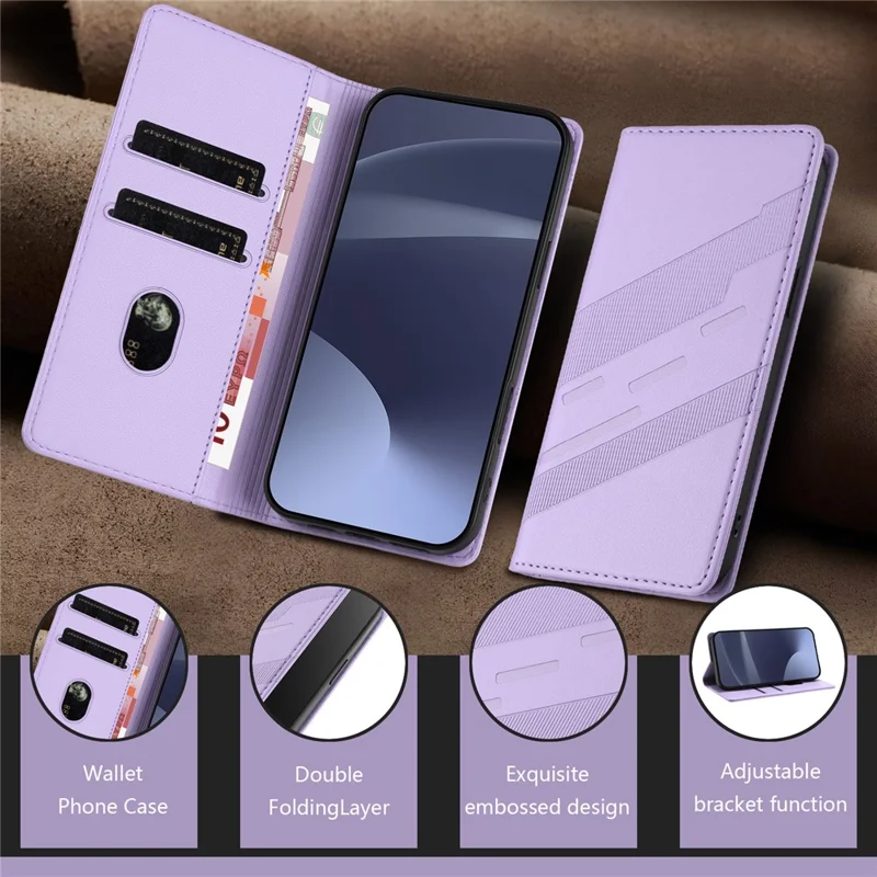 For Samsung Galaxy S25 Phone Cases Punk Style Imprinted Wallet Stand Leather Cover - Light Purple-Cellmalls