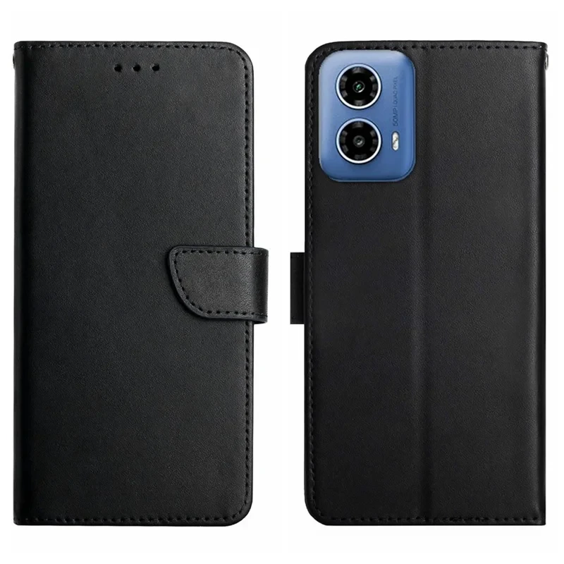HT02 For Motorola Moto E14 4G / G04 4G / G04s 4G / G24 4G Phone Case Wallet Card Slots Cover Nappa Texture - Black-Cellmalls