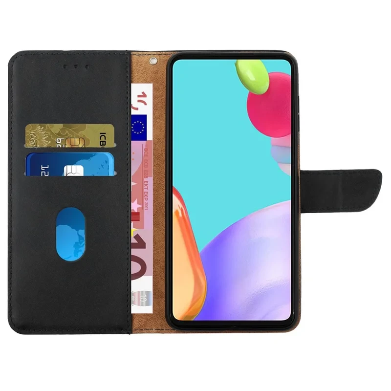 HT02 For Motorola Moto E14 4G / G04 4G / G04s 4G / G24 4G Phone Case Wallet Card Slots Cover Nappa Texture - Black-Cellmalls