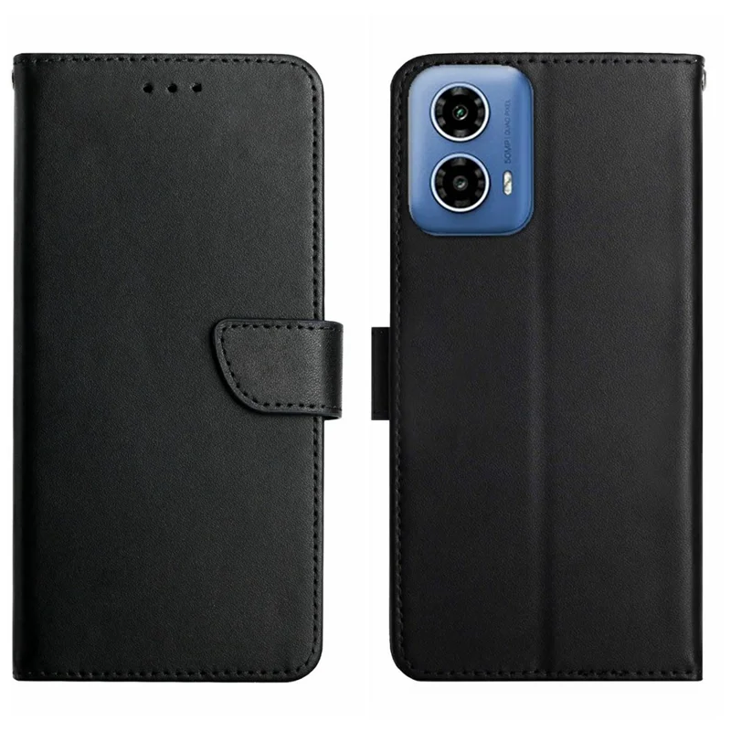 HT02 For Motorola Moto G35 5G Case Genuine Cow Leather Phone Cover Nappa Texture - Black-Cellmalls