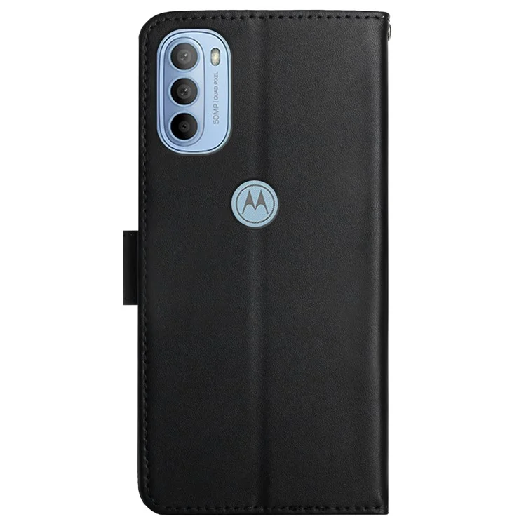 Folio Flip Mobile Phone Shell Nappa Texture Genuine Leather Phone Case Magnetic Closure Stand Wallet Cover for Motorola Moto G31 4G/G41 4G - Black-Cellmalls