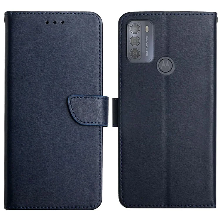 Genuine Leather Wallet Stand Function Flip Phone Cover Nappa Texture Full Body Protective Phone Case for Motorola Moto G50 - Black-Cellmalls
