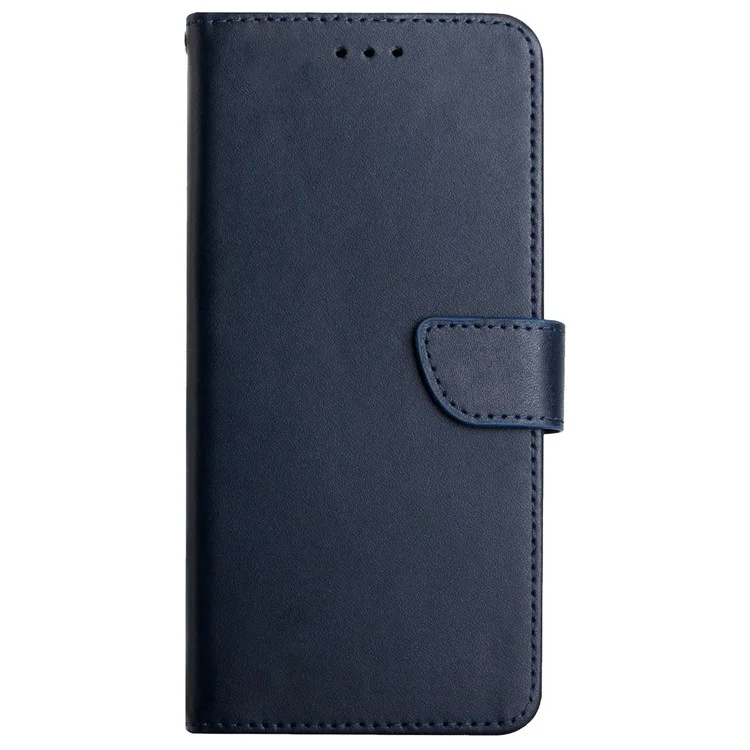 Folio Flip Solid Color Nappa Texture Genuine Leather Phone Case Viewing Stand Wallet Cover for Motorola Moto G51 5G - Blue-Cellmalls
