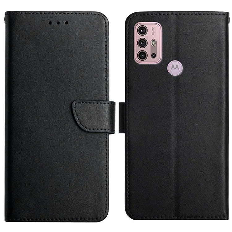 Magnetic Closure Flap Genuine Leather Nappa Texture Multifunction Wallet Stand Full Body Protective Phone Case for Motorola Moto G30/G20/G10 - Black-Cellmalls