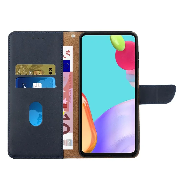 Folio Flip Solid Color Nappa Texture Genuine Leather Phone Case Viewing Stand Wallet Cover for Motorola Moto G51 5G - Blue-Cellmalls