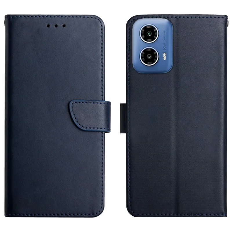 HT02 For Motorola Moto G45 5G / G34 5G Wallet Phone Case Nappa Texture Genuine Cow Leather Cover - Blue-Cellmalls