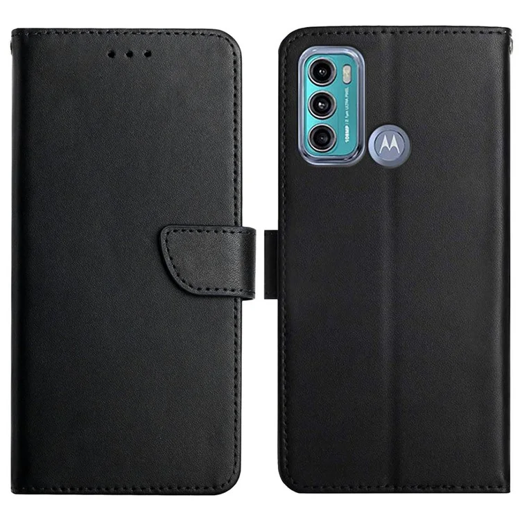Anti-scratch Flip Phone Cover Genuine Leather TPU Nappa Texture Full Body Protective Phone Case for Motorola Moto G60 / G40 Fusion - Black-Cellmalls