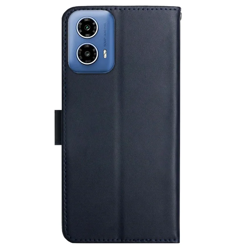 HT02 For Motorola Moto G45 5G / G34 5G Wallet Phone Case Nappa Texture Genuine Cow Leather Cover - Blue-Cellmalls