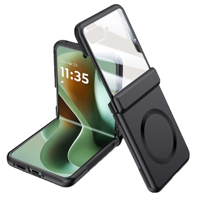 For Motorola Razr 60 Ultra 5G Case Compatible with MagSafe Hard PC Hinge Protection Phone Cover with Rear Small Screen Protector - Black-Cellmalls